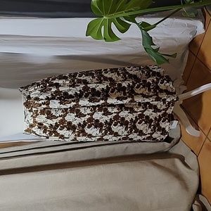 Floral print ankle length skirt brown and cream flower print vintage feel